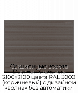Секционные ворота DoorHan стальные 2100х2100 цвета RAL 3000 (коричневый) с дизайном «волна» без автоматики preview 1