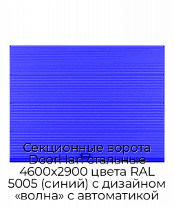 Секционные ворота DoorHan стальные 4600х2900 цвета RAL 5005 (синий) с дизайном «волна» с автоматикой preview 1