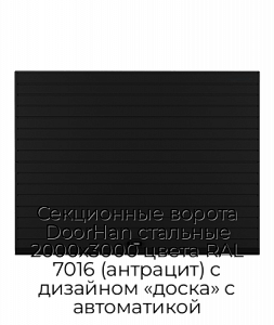 Секционные ворота DoorHan стальные 2000х3000 цвета RAL 7016 (антрацит) с дизайном «доска» с автоматикой preview 1