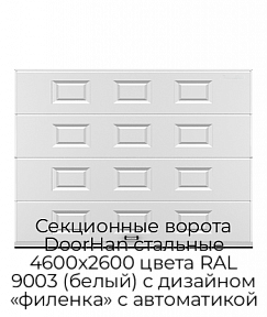 Секционные ворота DoorHan стальные 4600х2600 цвета RAL 9003 (белый) с дизайном «филенка» с автоматикой