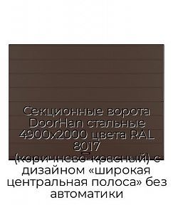 Секционные ворота DoorHan стальные 4900х2000 цвета RAL 8017 (коричнево-красный) с дизайном «широкая центральная полоса» без автоматики