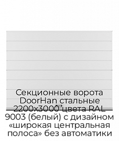 Секционные ворота DoorHan стальные 2200х3000 цвета RAL 9003 (белый) с дизайном «широкая центральная полоса» без автоматики