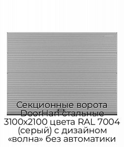 Секционные ворота DoorHan стальные 3100х2100 цвета RAL 7004 (серый) с дизайном «волна» без автоматики preview 1