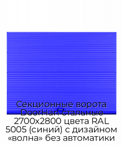 Секционные ворота DoorHan стальные 2700х2800 цвета RAL 5005 (синий) с дизайном «волна» без автоматики preview 1