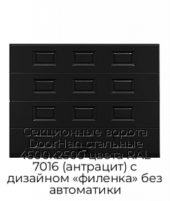 Секционные ворота DoorHan стальные 4600х2500 цвета RAL 7016 (антрацит) с дизайном «филенка» без автоматики