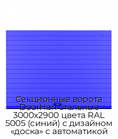 Секционные ворота DoorHan стальные 3000х2900 цвета RAL 5005 (синий) с дизайном «доска» с автоматикой