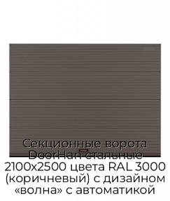 Секционные ворота DoorHan стальные 2100х2500 цвета RAL 3000 (коричневый) с дизайном «волна» с автоматикой