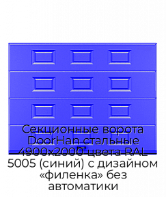 Секционные ворота DoorHan стальные 4900х2000 цвета RAL 5005 (синий) с дизайном «филенка» без автоматики
