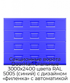 Секционные ворота DoorHan стальные 3000х2400 цвета RAL 5005 (синий) с дизайном «филенка» с автоматикой