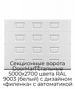 Секционные ворота DoorHan стальные 5000х2700 цвета RAL 9003 (белый) с дизайном «филенка» с автоматикой preview 1