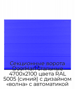 Секционные ворота DoorHan стальные 4700х2100 цвета RAL 5005 (синий) с дизайном «волна» с автоматикой preview 1