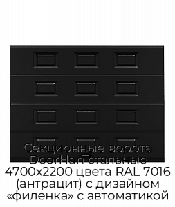 Секционные ворота DoorHan стальные 4700х2200 цвета RAL 7016 (антрацит) с дизайном «филенка» с автоматикой preview 1