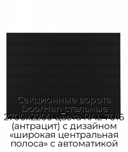 Секционные ворота DoorHan стальные 2700х2200 цвета RAL 7016 (антрацит) с дизайном «широкая центральная полоса» с автоматикой preview 1