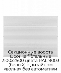 Секционные ворота DoorHan стальные 2100х2500 цвета RAL 9003 (белый) с дизайном «волна» без автоматики