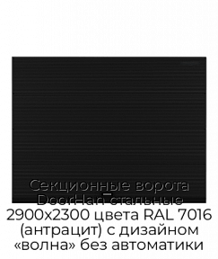 Секционные ворота DoorHan стальные 2900х2300 цвета RAL 7016 (антрацит) с дизайном «волна» без автоматики