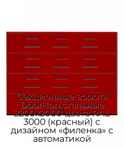 Секционные ворота DoorHan стальные 2200х2000 цвета RAL 3000 (красный) с дизайном «филенка» с автоматикой