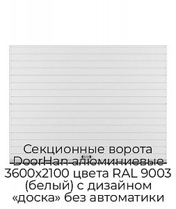 Секционные ворота DoorHan алюминиевые 3600х2100 цвета RAL 9003 (белый) с дизайном «доска» без автоматики preview 1