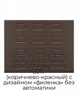 Секционные ворота DoorHan стальные 4600х3000 цвета RAL 8017 (коричнево-красный) с дизайном «филенка» без автоматики preview 1