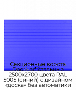 Секционные ворота DoorHan стальные 2500х2700 цвета RAL 5005 (синий) с дизайном «доска» без автоматики