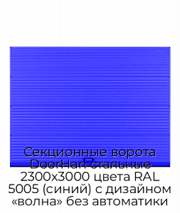 Секционные ворота DoorHan стальные 2300х3000 цвета RAL 5005 (синий) с дизайном «волна» без автоматики preview 1