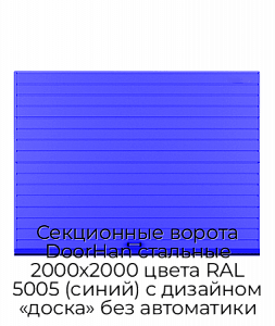 Секционные ворота DoorHan стальные 2000х2000 цвета RAL 5005 (синий) с дизайном «доска» без автоматики preview 1