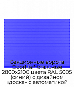 Секционные ворота DoorHan стальные 2800х2100 цвета RAL 5005 (синий) с дизайном «доска» с автоматикой