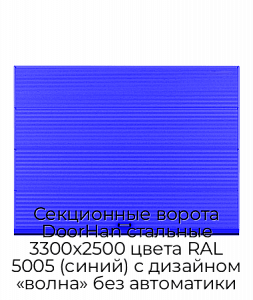 Секционные ворота DoorHan стальные 3300х2500 цвета RAL 5005 (синий) с дизайном «волна» без автоматики preview 1