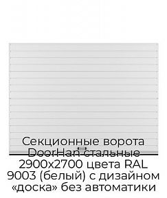 Секционные ворота DoorHan стальные 2900х2700 цвета RAL 9003 (белый) с дизайном «доска» без автоматики