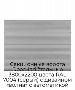 Секционные ворота DoorHan стальные 3800х2200 цвета RAL 7004 (серый) с дизайном «волна» с автоматикой preview 1