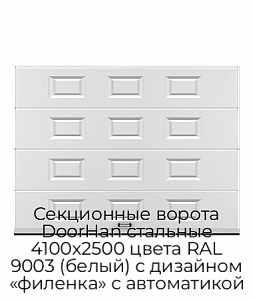 Секционные ворота DoorHan стальные 4100х2500 цвета RAL 9003 (белый) с дизайном «филенка» с автоматикой preview 1