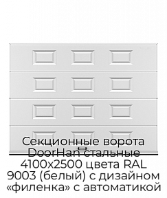 Секционные ворота DoorHan стальные 4100х2500 цвета RAL 9003 (белый) с дизайном «филенка» с автоматикой