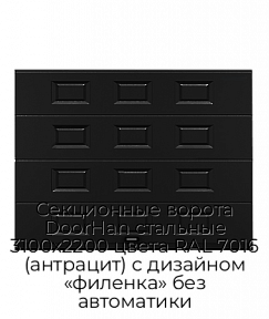 Секционные ворота DoorHan стальные 3100х2200 цвета RAL 7016 (антрацит) с дизайном «филенка» без автоматики
