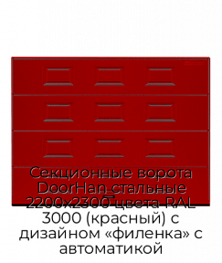 Секционные ворота DoorHan стальные 2200х2300 цвета RAL 3000 (красный) с дизайном «филенка» с автоматикой