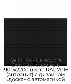 Секционные ворота DoorHan стальные 3100х2200 цвета RAL 7016 (антрацит) с дизайном «доска» с автоматикой