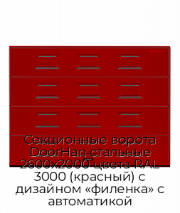Секционные ворота DoorHan стальные 2600х2000 цвета RAL 3000 (красный) с дизайном «филенка» с автоматикой preview 1