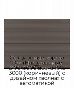 Секционные ворота DoorHan стальные 2100х3000 цвета RAL 3000 (коричневый) с дизайном «волна» с автоматикой preview 1