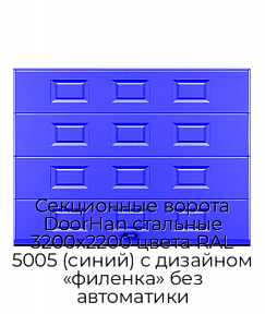 Секционные ворота DoorHan стальные 3200х2200 цвета RAL 5005 (синий) с дизайном «филенка» без автоматики
