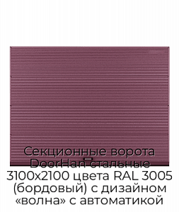 Секционные ворота DoorHan стальные 3100х2100 цвета RAL 3005 (бордовый) с дизайном «волна» с автоматикой preview 1