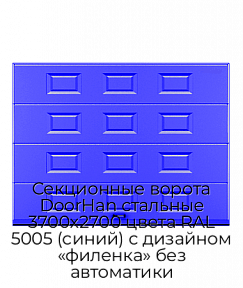 Секционные ворота DoorHan стальные 3700х2700 цвета RAL 5005 (синий) с дизайном «филенка» без автоматики