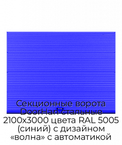 Секционные ворота DoorHan стальные 2100х3000 цвета RAL 5005 (синий) с дизайном «волна» с автоматикой