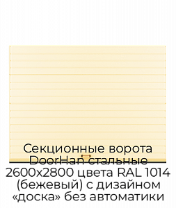Секционные ворота DoorHan стальные 2600х2800 цвета RAL 1014 (бежевый) с дизайном «доска» без автоматики preview 1