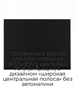 Секционные ворота DoorHan стальные 4600х2000 цвета RAL 7016 (антрацит) с дизайном «широкая центральная полоса» без автоматики preview 1