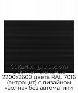 Секционные ворота DoorHan стальные 2200х2600 цвета RAL 7016 (антрацит) с дизайном «волна» без автоматики preview 1