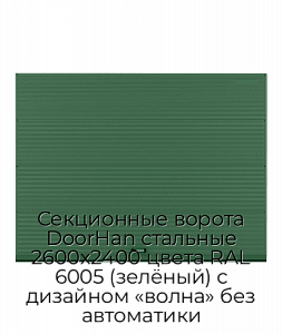 Секционные ворота DoorHan стальные 2600х2400 цвета RAL 6005 (зелёный) с дизайном «волна» без автоматики preview 1