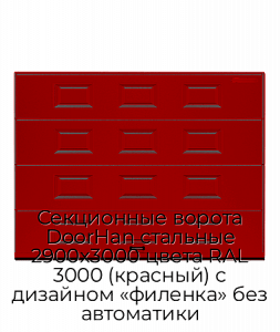Секционные ворота DoorHan стальные 2900х3000 цвета RAL 3000 (красный) с дизайном «филенка» без автоматики preview 1