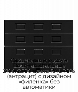 Секционные ворота DoorHan стальные 2100х2500 цвета RAL 7016 (антрацит) с дизайном «филенка» без автоматики preview 1