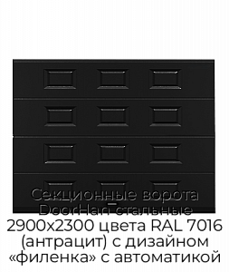 Секционные ворота DoorHan стальные 2900х2300 цвета RAL 7016 (антрацит) с дизайном «филенка» с автоматикой preview 1