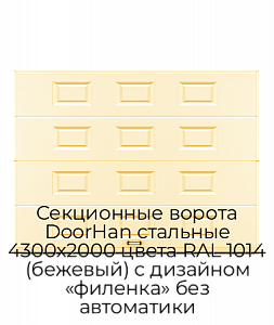 Секционные ворота DoorHan стальные 4300х2000 цвета RAL 1014 (бежевый) с дизайном «филенка» без автоматики preview 1