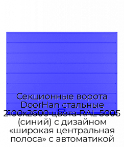 Секционные ворота DoorHan стальные 2100х2600 цвета RAL 5005 (синий) с дизайном «широкая центральная полоса» с автоматикой