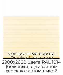 Секционные ворота DoorHan стальные 2900х2600 цвета RAL 1014 (бежевый) с дизайном «доска» с автоматикой